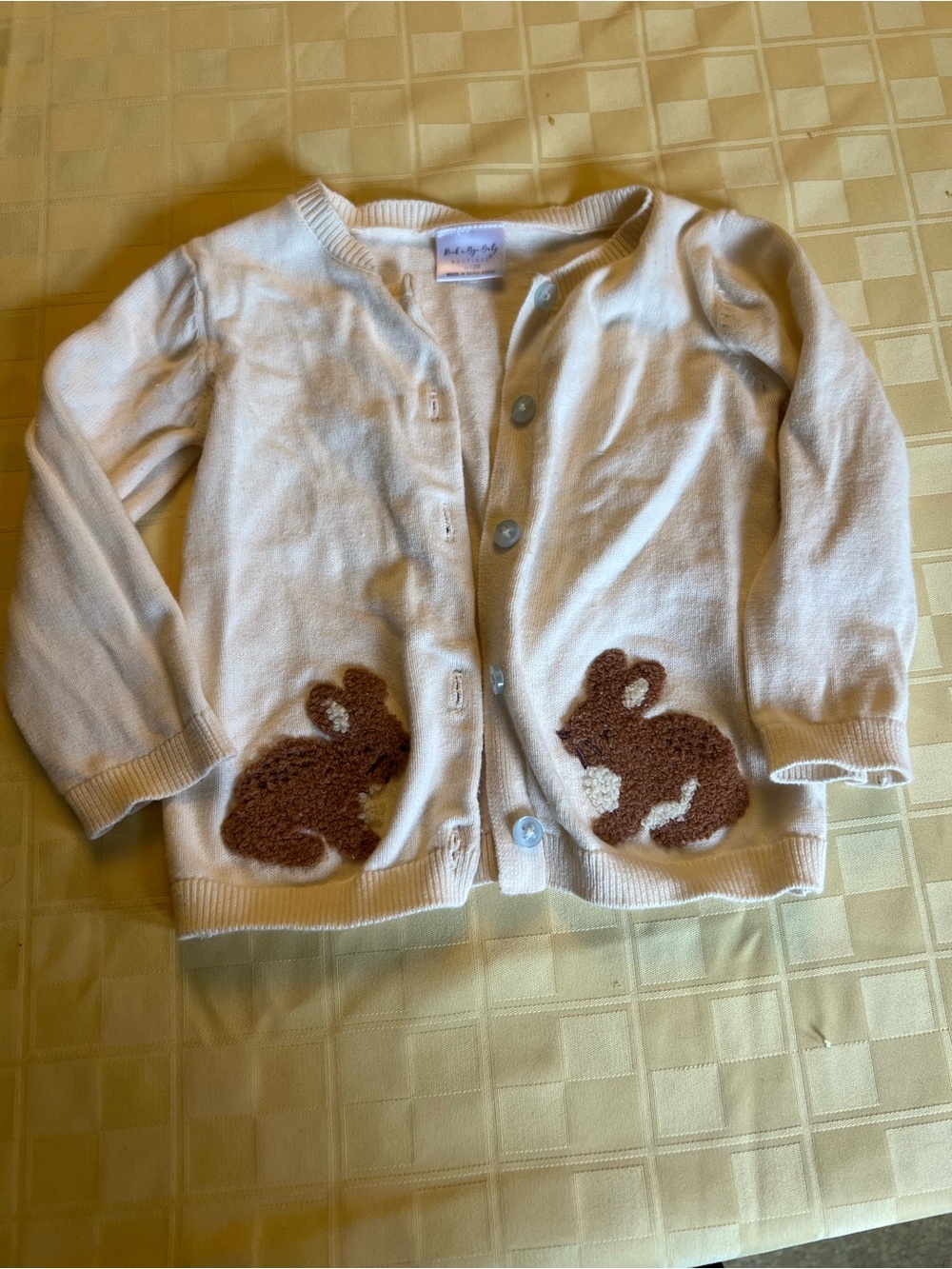 Kids Cream Cardigan with Brown Bunny Appliqués